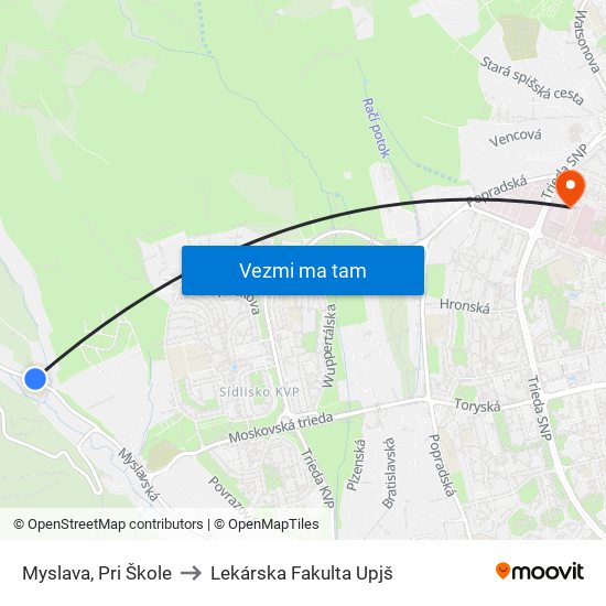 Myslava, Pri Škole to Lekárska Fakulta Upjš map