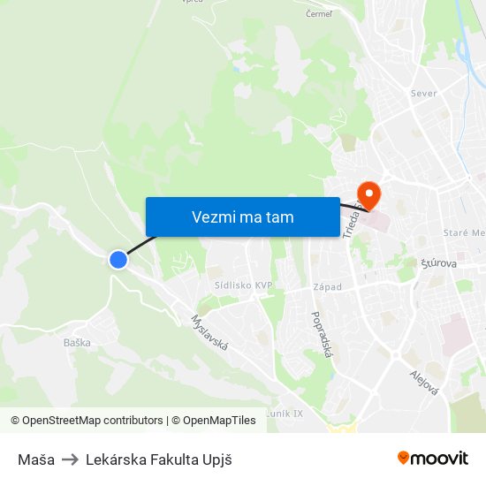 Maša to Lekárska Fakulta Upjš map