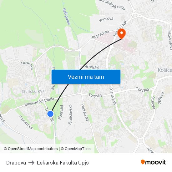 Drabova to Lekárska Fakulta Upjš map