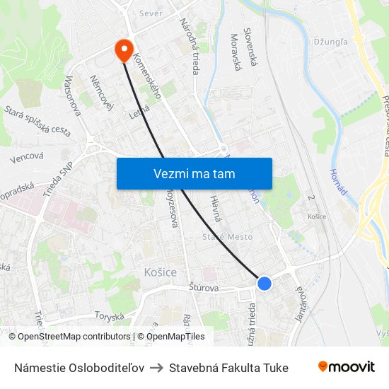 Námestie Osloboditeľov to Stavebná Fakulta Tuke map