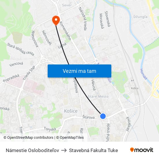 Námestie Osloboditeľov to Stavebná Fakulta Tuke map