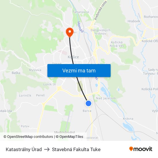 Katastrálny Úrad to Stavebná Fakulta Tuke map