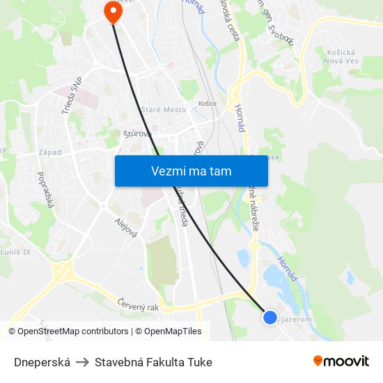 Dneperská to Stavebná Fakulta Tuke map