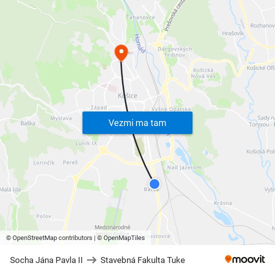 Socha Jána Pavla II to Stavebná Fakulta Tuke map