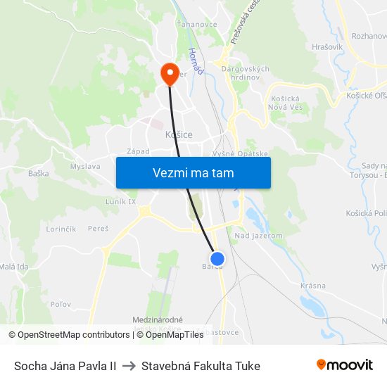 Socha Jána Pavla II to Stavebná Fakulta Tuke map