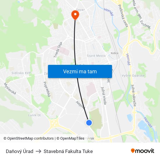Daňový Úrad to Stavebná Fakulta Tuke map