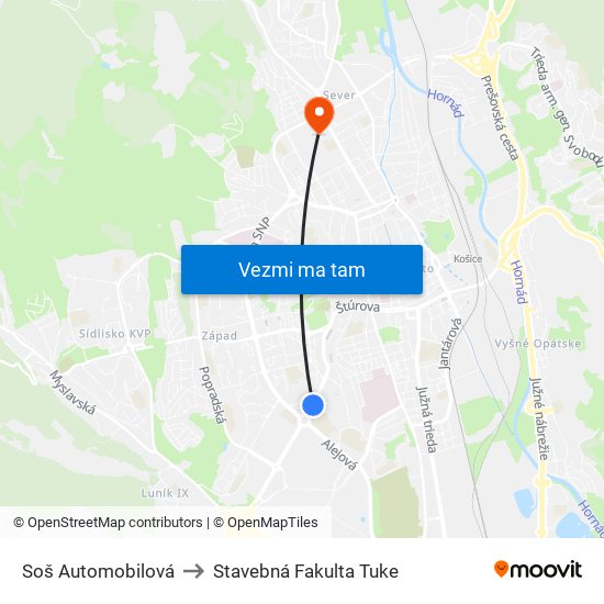 Soš Automobilová to Stavebná Fakulta Tuke map