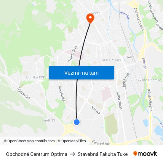 Obchodné Centrum Optima to Stavebná Fakulta Tuke map