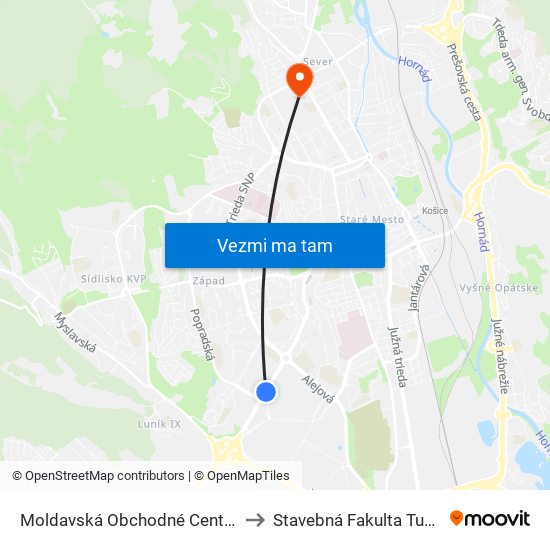 Moldavská Obchodné Centrá to Stavebná Fakulta Tuke map