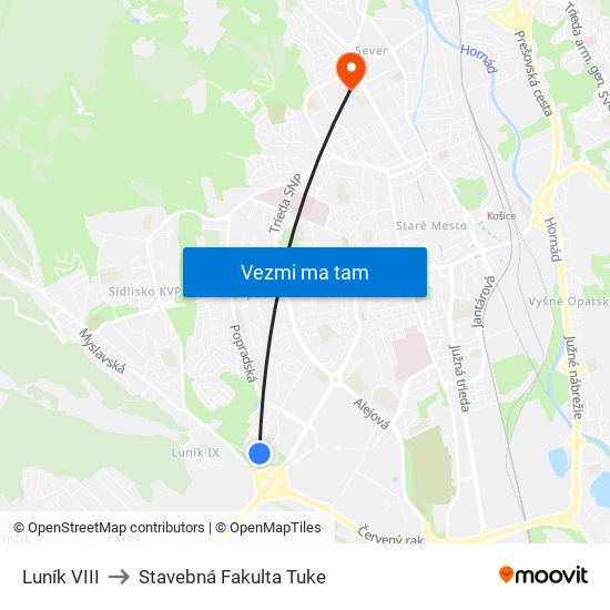 Luník VIII to Stavebná Fakulta Tuke map