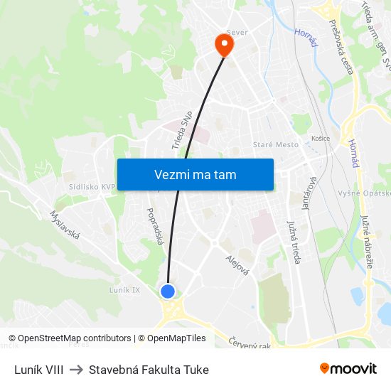 Luník VIII to Stavebná Fakulta Tuke map