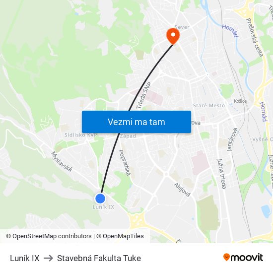 Luník IX to Stavebná Fakulta Tuke map