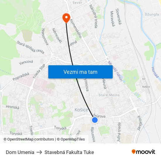 Dom Umenia to Stavebná Fakulta Tuke map