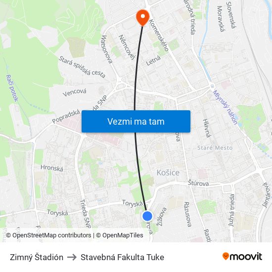 Zimný Štadión to Stavebná Fakulta Tuke map