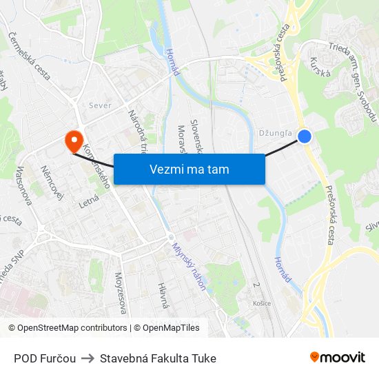 POD Furčou to Stavebná Fakulta Tuke map