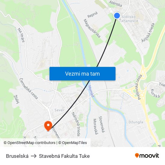 Bruselská to Stavebná Fakulta Tuke map