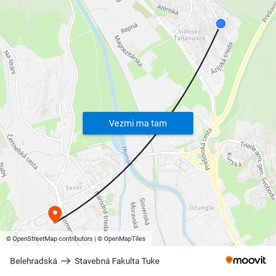 Belehradská to Stavebná Fakulta Tuke map