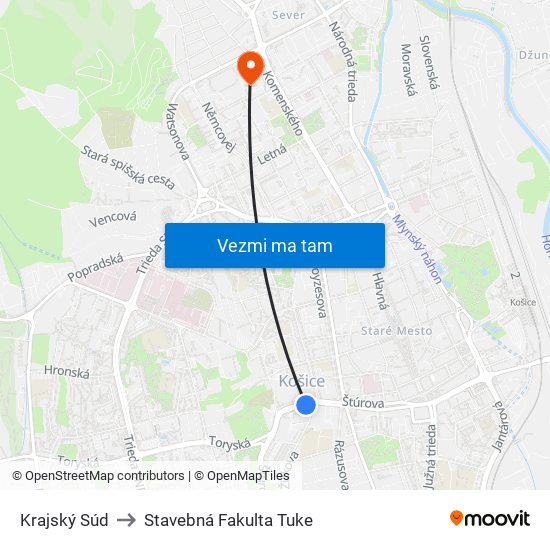 Krajský Súd to Stavebná Fakulta Tuke map