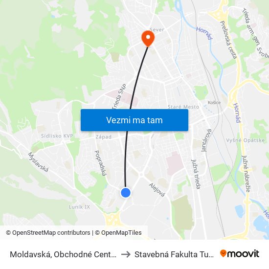 Moldavská, Obchodné Centrá to Stavebná Fakulta Tuke map