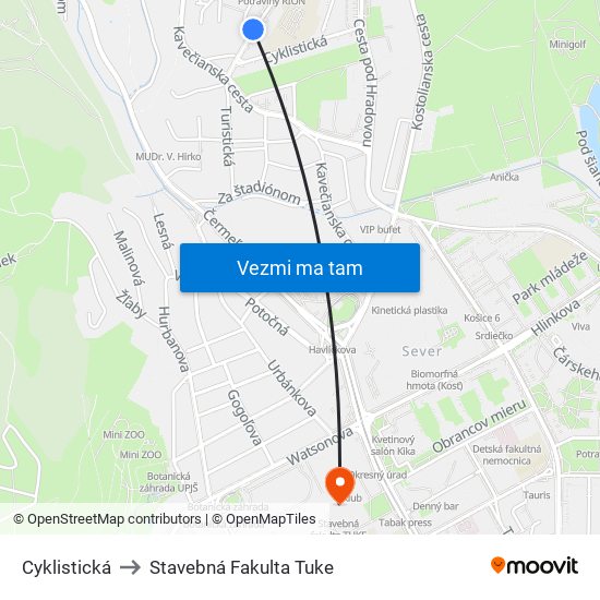 Cyklistická to Stavebná Fakulta Tuke map