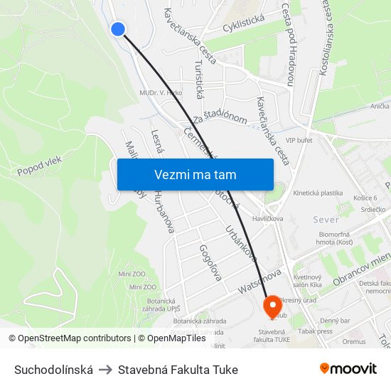 Suchodolínská to Stavebná Fakulta Tuke map