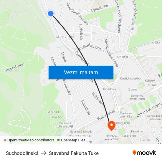 Suchodolínská to Stavebná Fakulta Tuke map