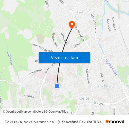 Považská, Nová Nemocnica to Stavebná Fakulta Tuke map