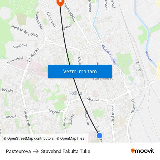 Pasteurova to Stavebná Fakulta Tuke map