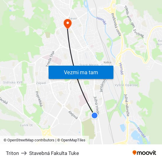 Triton to Stavebná Fakulta Tuke map