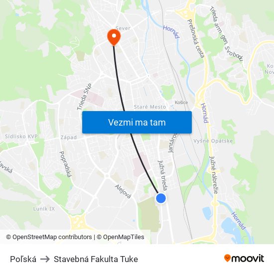 Poľská to Stavebná Fakulta Tuke map