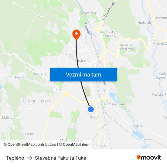 Teplého to Stavebná Fakulta Tuke map