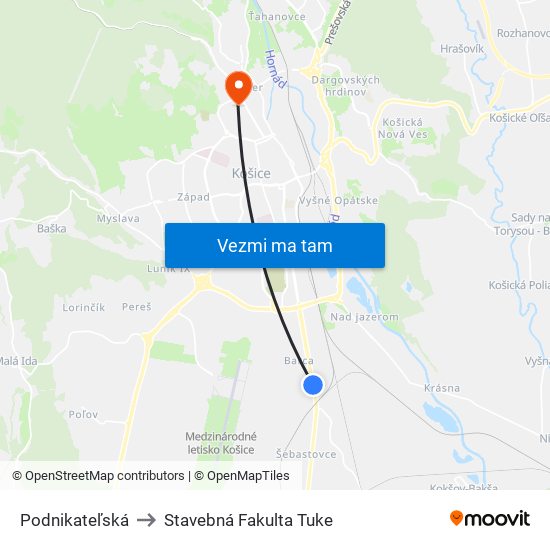 Podnikateľská to Stavebná Fakulta Tuke map