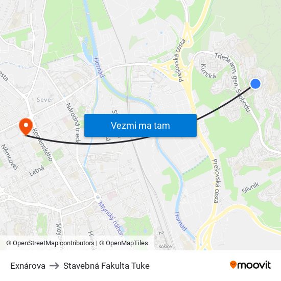 Exnárova to Stavebná Fakulta Tuke map