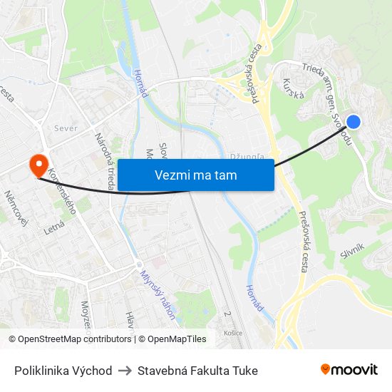 Poliklinika Východ to Stavebná Fakulta Tuke map