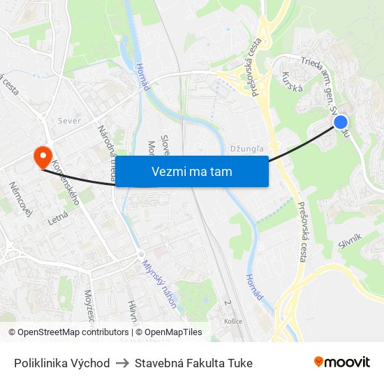 Poliklinika Východ to Stavebná Fakulta Tuke map