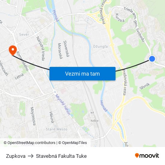 Zupkova to Stavebná Fakulta Tuke map