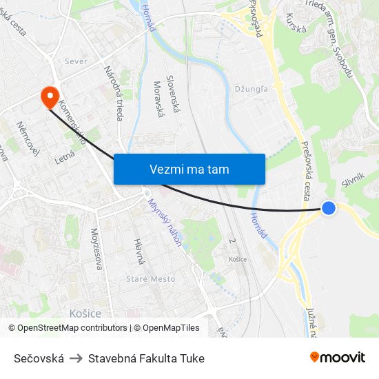 Sečovská to Stavebná Fakulta Tuke map