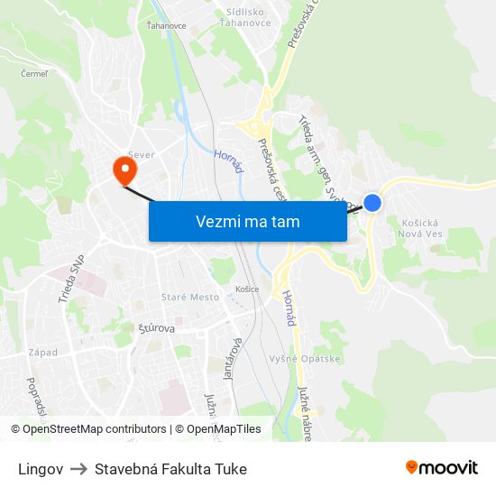 Lingov to Stavebná Fakulta Tuke map