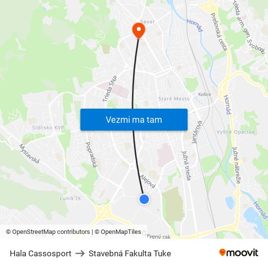 Hala Cassosport to Stavebná Fakulta Tuke map