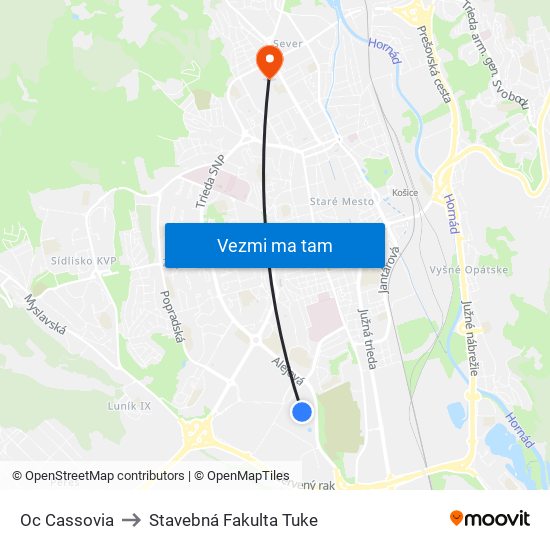 Oc Cassovia to Stavebná Fakulta Tuke map