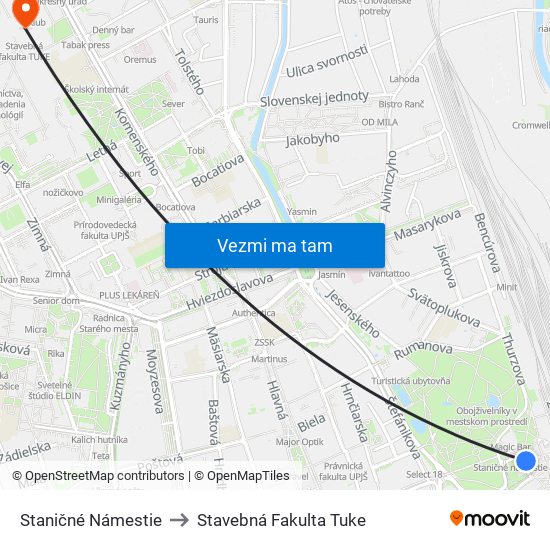 Staničné Námestie to Stavebná Fakulta Tuke map