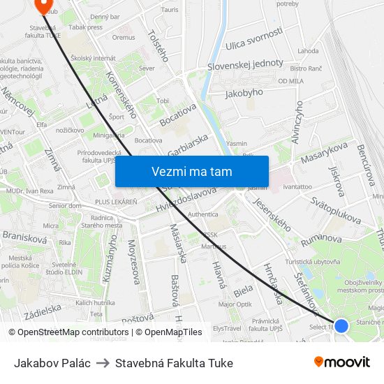 Jakabov Palác to Stavebná Fakulta Tuke map