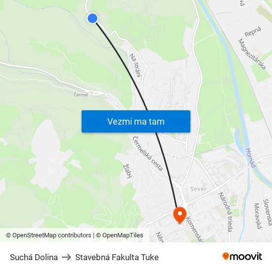 Suchá Dolina to Stavebná Fakulta Tuke map