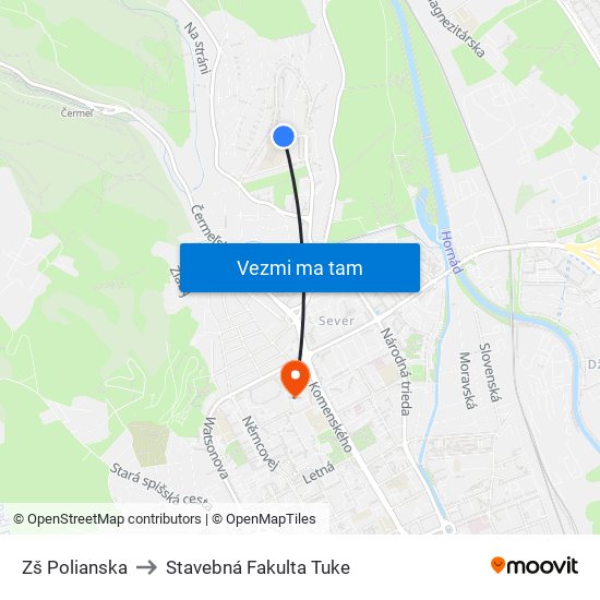 Zš Polianska to Stavebná Fakulta Tuke map