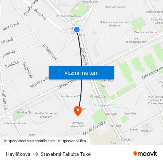 Havlíčkova to Stavebná Fakulta Tuke map