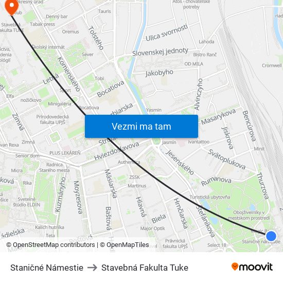 Staničné Námestie to Stavebná Fakulta Tuke map