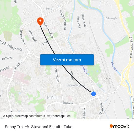 Senný Trh to Stavebná Fakulta Tuke map
