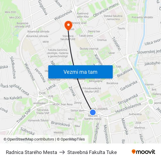 Radnica Starého Mesta to Stavebná Fakulta Tuke map