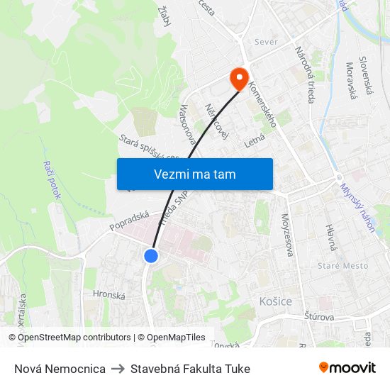 Nová Nemocnica to Stavebná Fakulta Tuke map