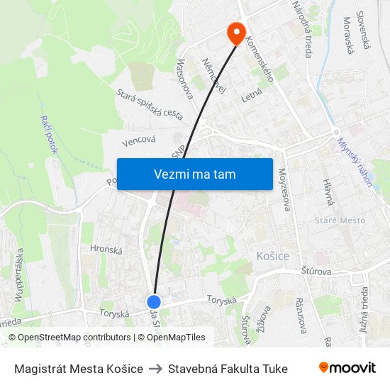 Magistrát Mesta Košice to Stavebná Fakulta Tuke map